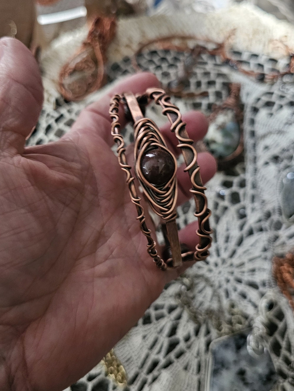 Handmade Copper Wire Bracelet with Jasper Stone(190)